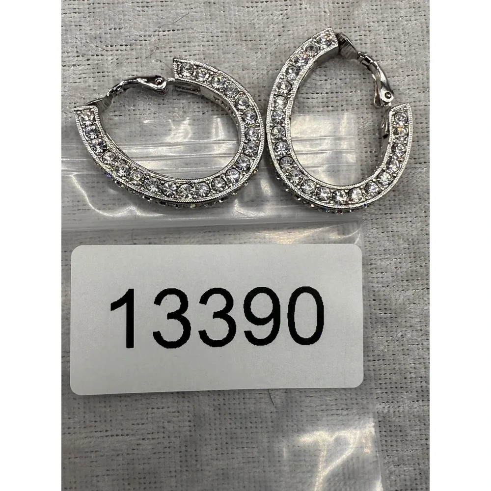 Vintage KJL Earrings Signed‎ Clip Ons Crystal Bling Hoops - Picture 7 of 7